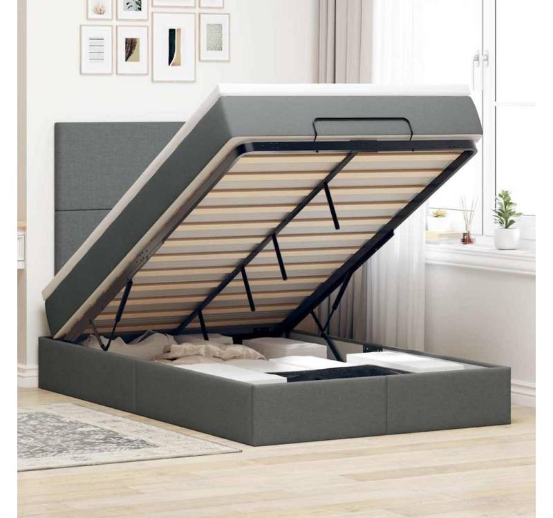 vidaXL Bett, Ottoman-Bett mit Matratze & LEDs Dunkelgrau 120x190 cm Stoff von vidaXL
