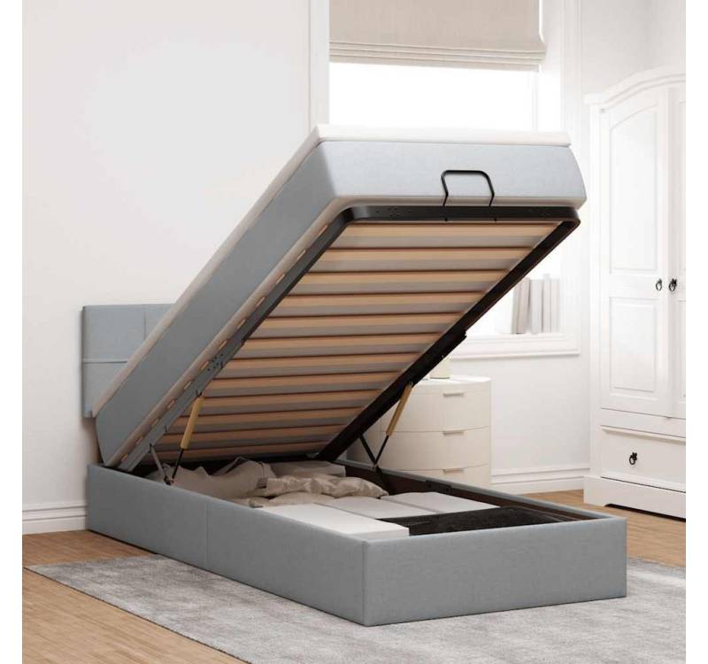 vidaXL Bett, Ottoman-Bett mit Matratze & LEDs Hellgrau 100x200 cm Stoff von vidaXL