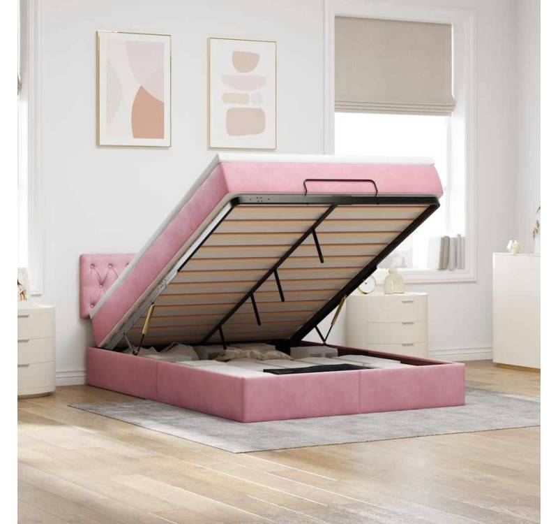 vidaXL Bett, Ottoman-Bett mit Matratze & LEDs Rosa 140x200 cm Samt vidaXL Bett, Ottoman-Bett mit Matratze & LEDs Rosa 140x200 cm Samt von vidaXL