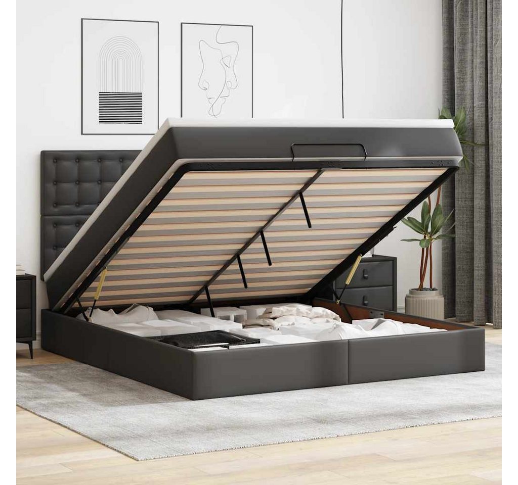 vidaXL Bett, Ottoman-Bett mit Matratze & LEDs Schwarz 180x200 cm Kunstleder von vidaXL