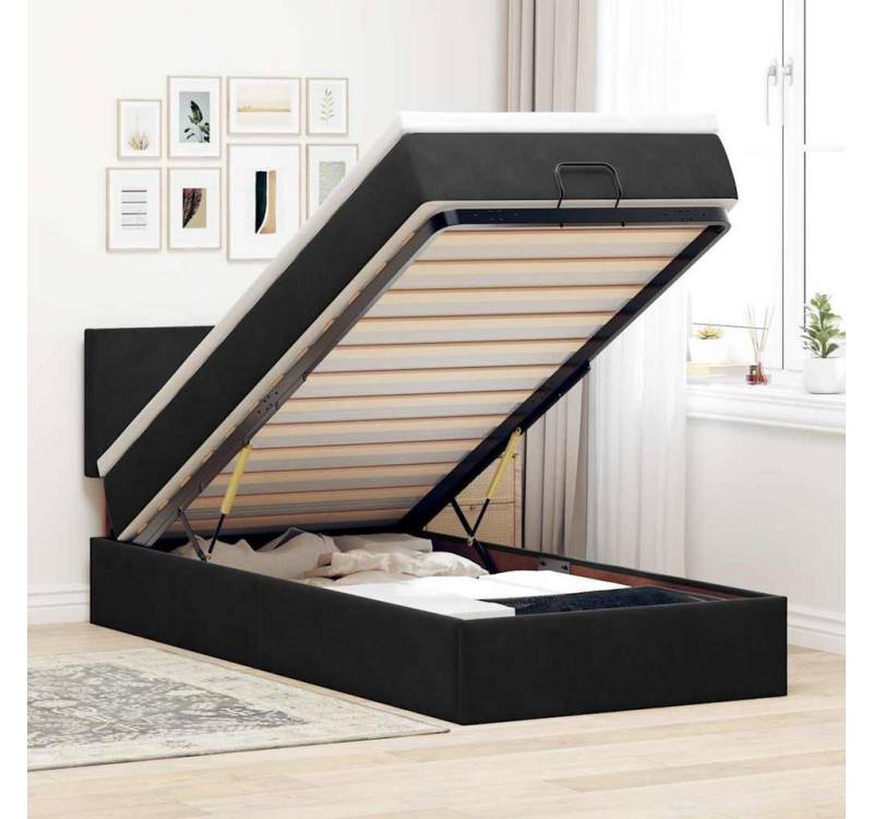 vidaXL Bett, Ottoman-Bett mit Matratze & LEDs Schwarz 90x200 cm Samt von vidaXL