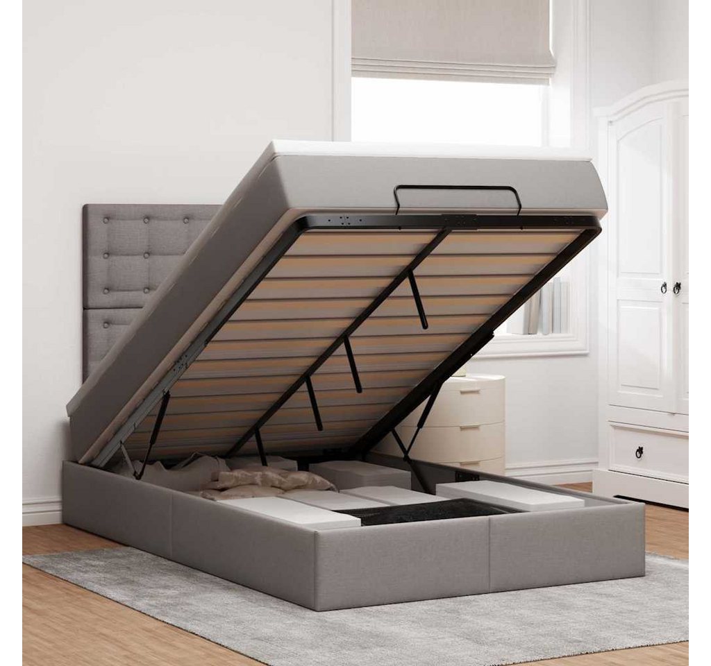 vidaXL Bett, Ottoman-Bett mit Matratze & LEDs Taupe 120x200 cm Stoff von vidaXL