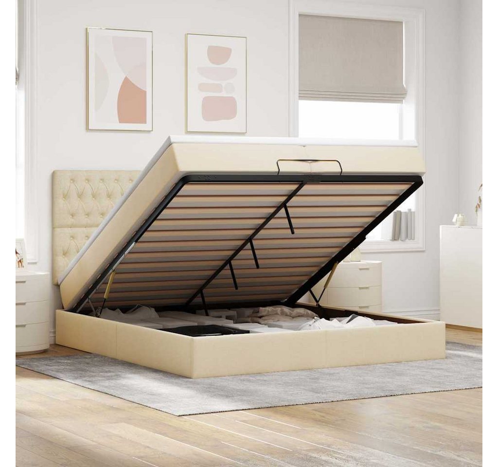 vidaXL Bett, Ottoman-Bett mit Matratzen & LEDs Creme 200x200 cm Stoff von vidaXL
