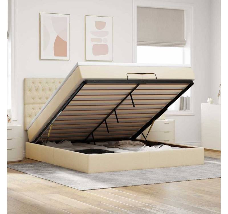 vidaXL Bett, Ottoman-Bett mit Matratzen & LEDs Creme 200x200 cm Stoff von vidaXL