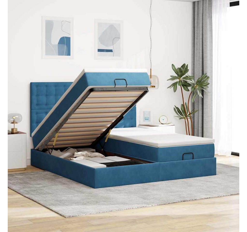 vidaXL Bett, Ottoman-Bett mit Matratzen & LEDs Dunkelblau 180x200 cm Samt vidaXL Bett, Ottoman-Bett mit Matratzen & LEDs Dunkelblau 180x200 cm Samt von vidaXL