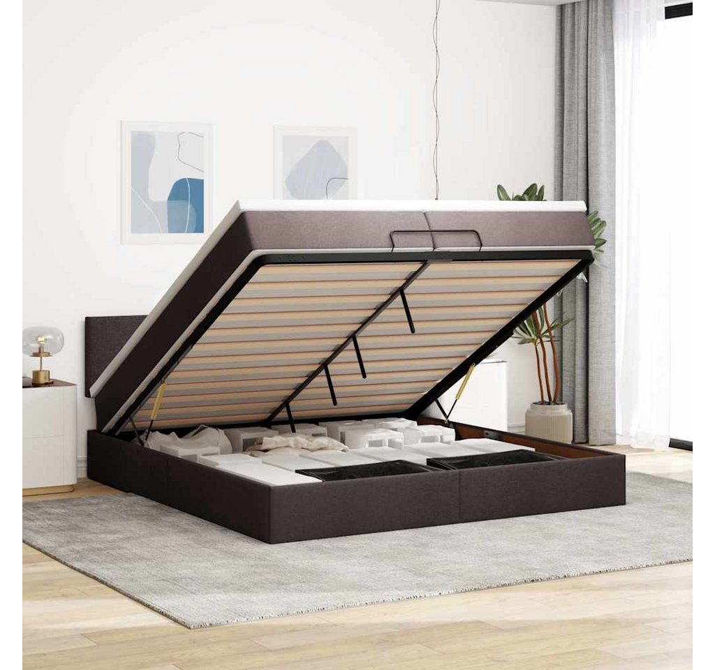 vidaXL Bett, Ottoman-Bett mit Matratzen & LEDs Dunkelbraun 200x200 cm Stoff von vidaXL