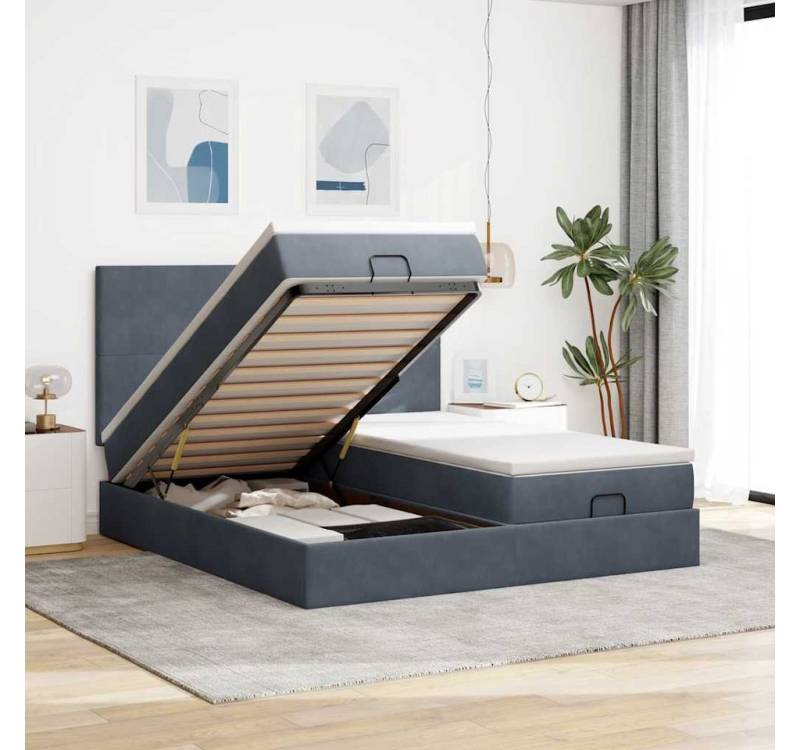 vidaXL Bett, Ottoman-Bett mit Matratzen & LEDs Dunkelgrau 160x200 cm Samt von vidaXL