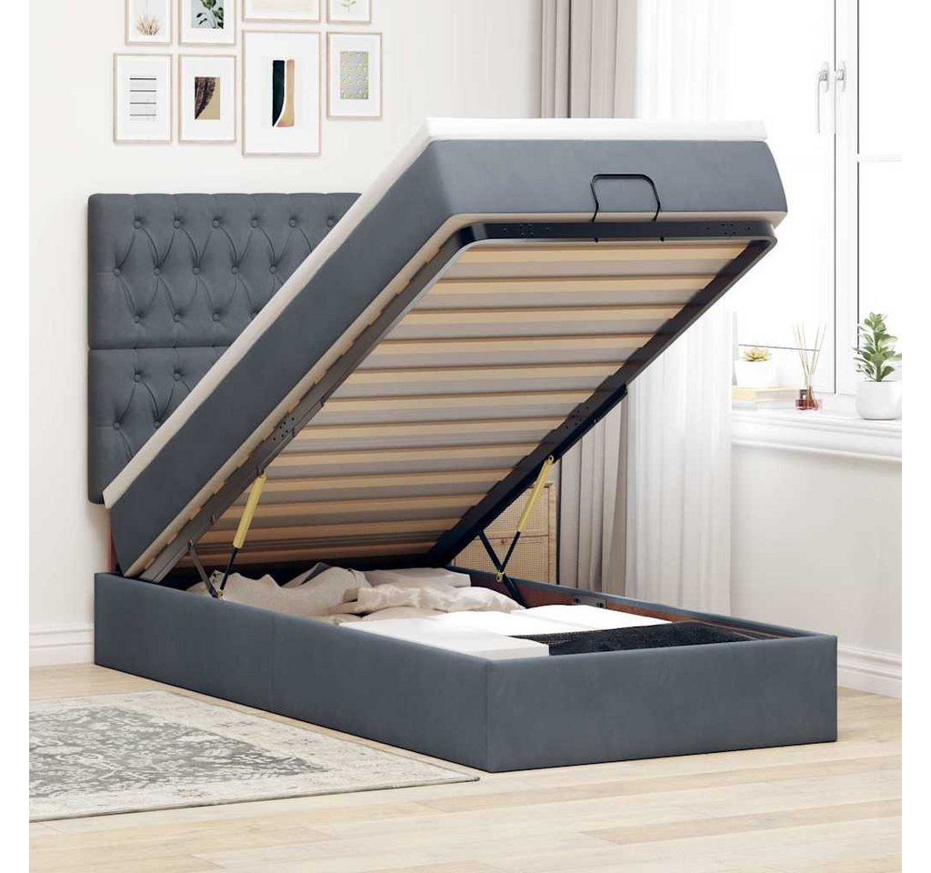 vidaXL Bett, Ottoman-Bett mit Matratzen & LEDs Dunkelgrau 90x190 cm Samt von vidaXL