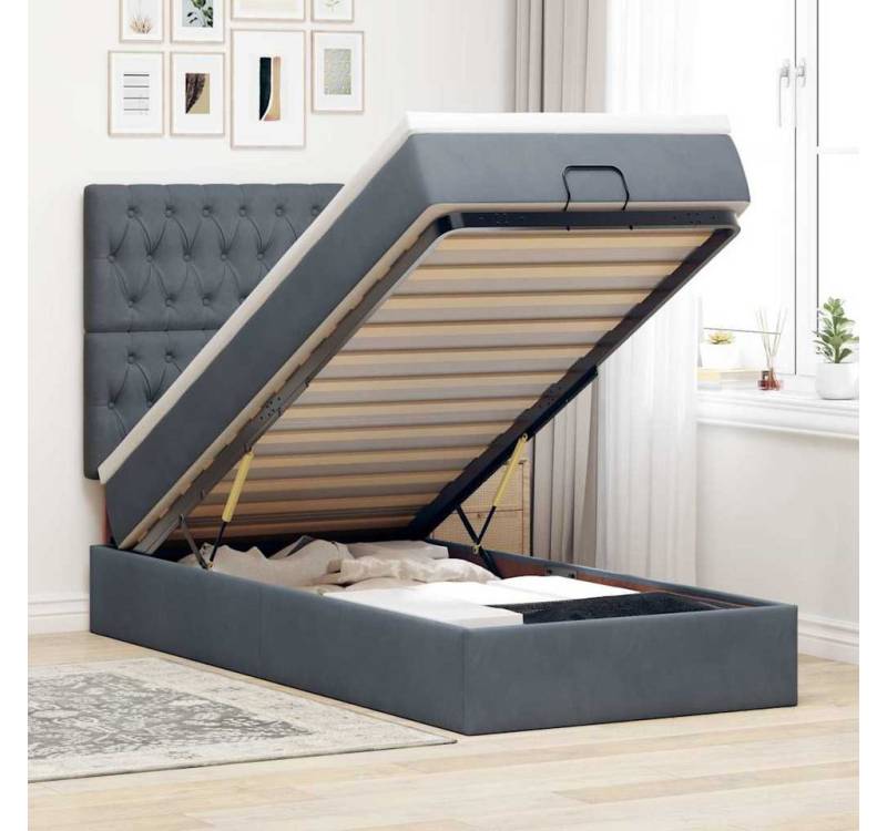 vidaXL Bett, Ottoman-Bett mit Matratzen & LEDs Dunkelgrau 90x190 cm Samt von vidaXL