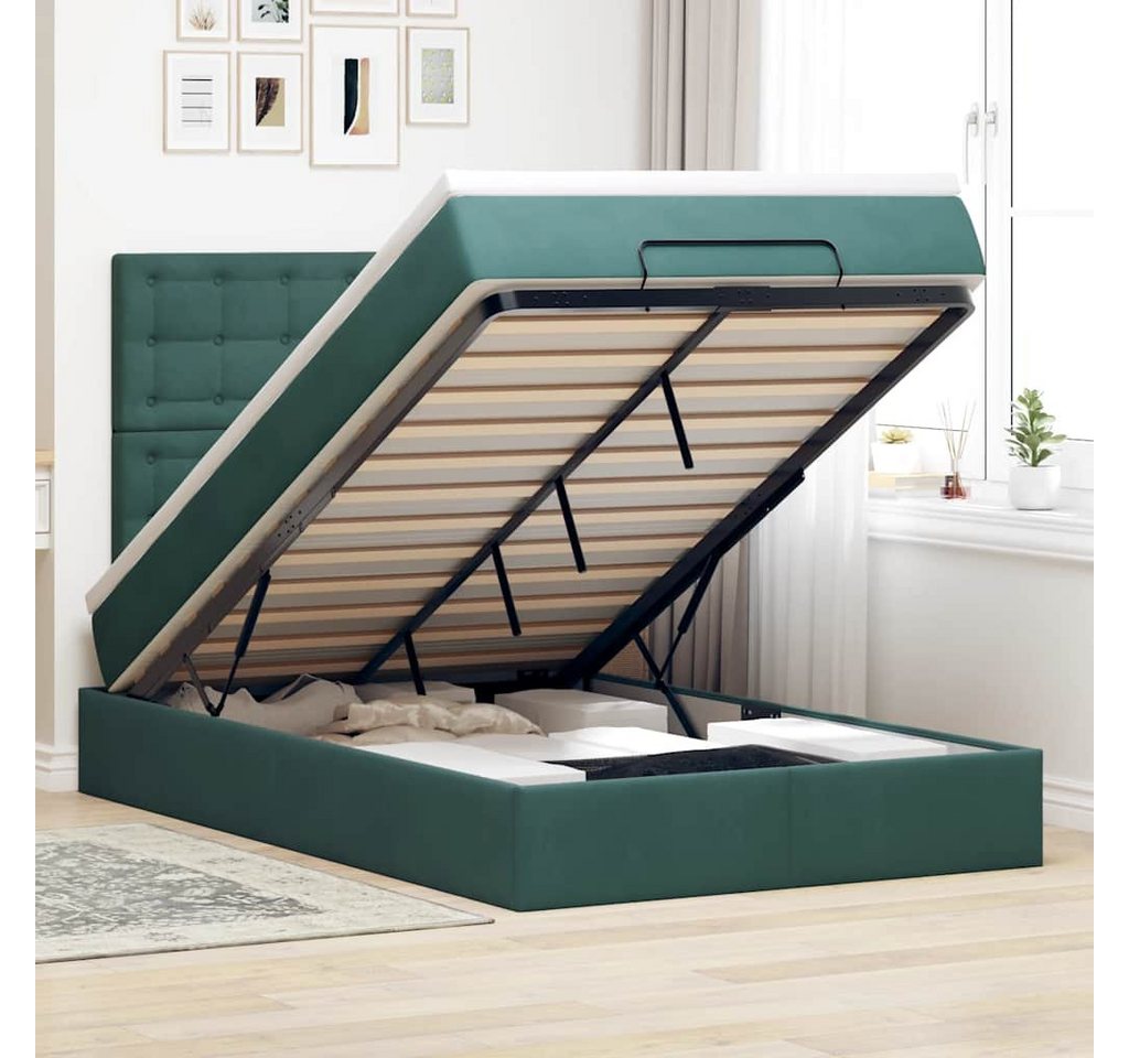 vidaXL Bett, Ottoman-Bett mit Matratzen & LEDs Dunkelgrün 120x200 cm Samt von vidaXL