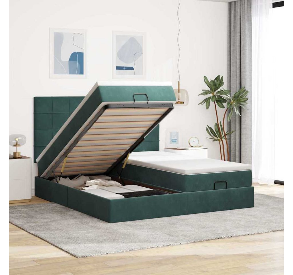 vidaXL Bett, Ottoman-Bett mit Matratzen & LEDs Dunkelgrün 200x200 cm Samt vidaXL Bett, Ottoman-Bett mit Matratzen & LEDs Dunkelgrün 200x200 cm Samt von vidaXL