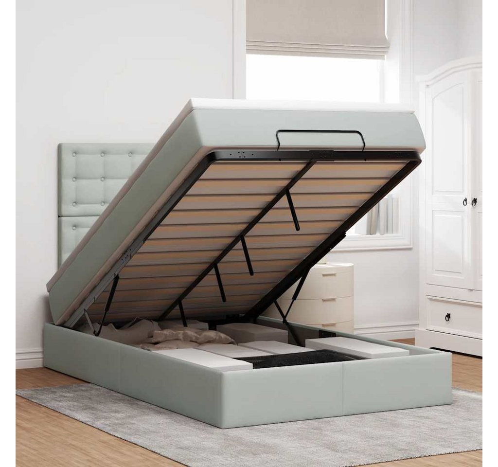 vidaXL Bett, Ottoman-Bett mit Matratzen & LEDs Hellgrau 120x190 cm Samt von vidaXL