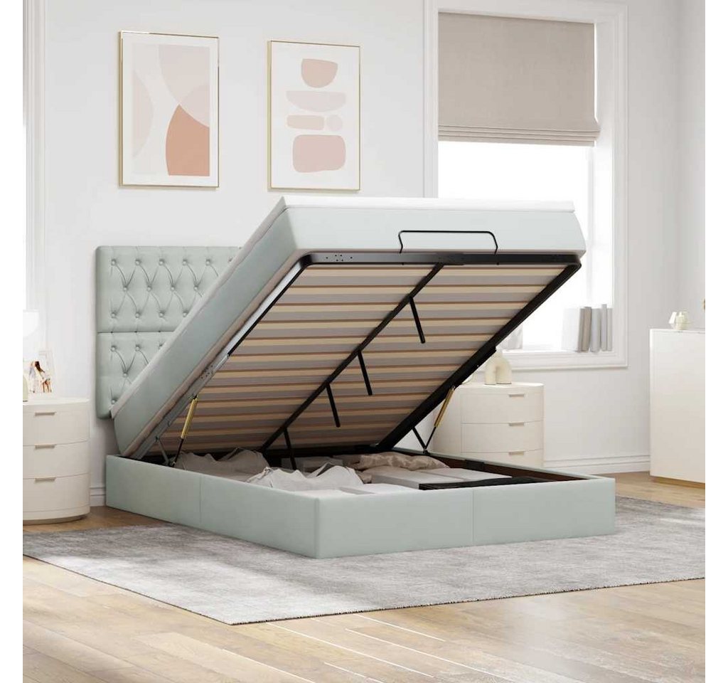 vidaXL Bett, Ottoman-Bett mit Matratzen & LEDs Hellgrau 140x200 cm Samt von vidaXL