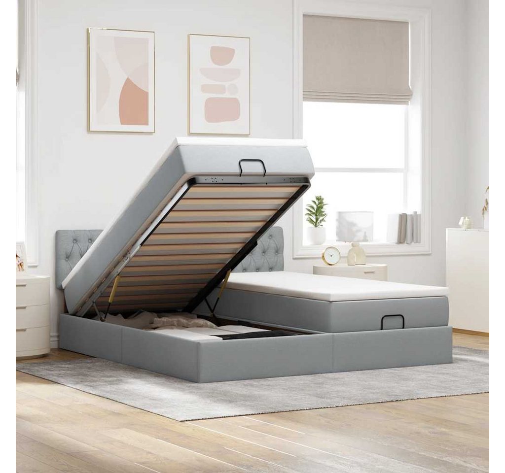 vidaXL Bett, Ottoman-Bett mit Matratzen & LEDs Hellgrau 160x200 cm Stoff von vidaXL