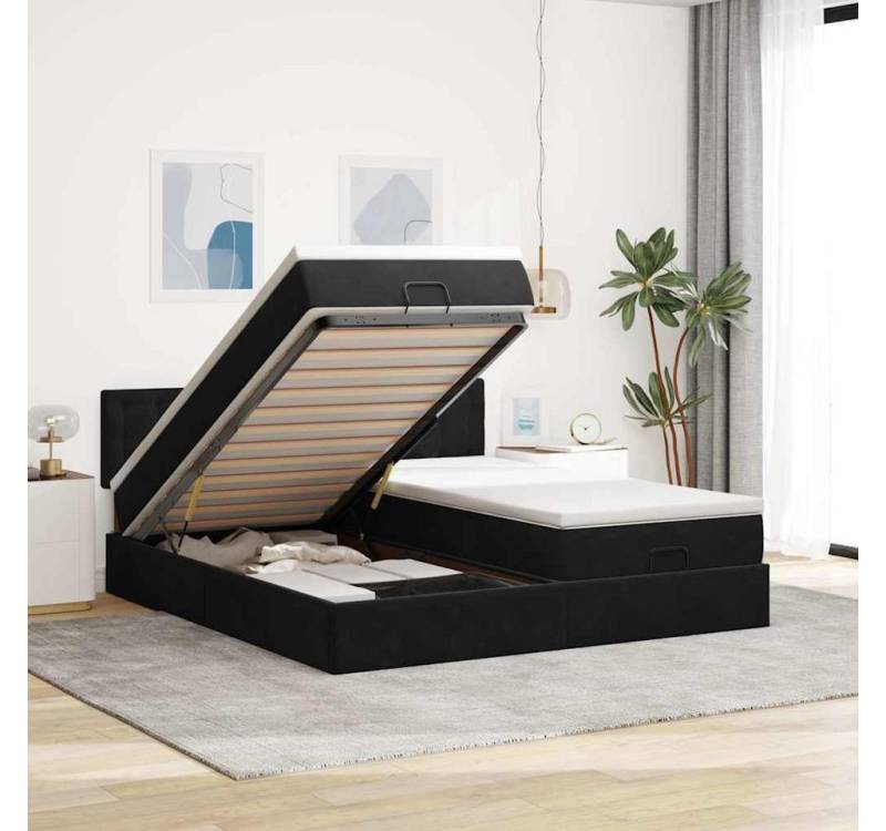 vidaXL Bett, Ottoman-Bett mit Matratzen & LEDs Schwarz 180x200 cm Samt von vidaXL