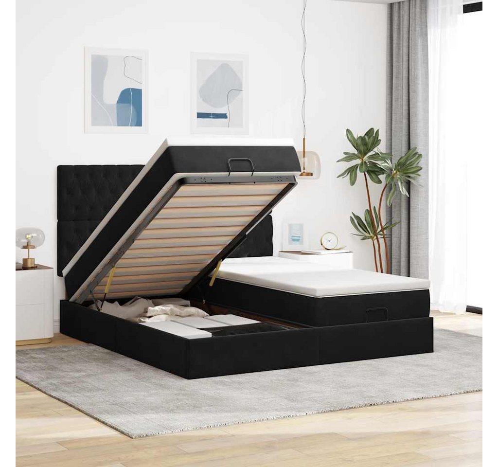 vidaXL Bett, Ottoman-Bett mit Matratzen & LEDs Schwarz 200x200 cm Samt von vidaXL
