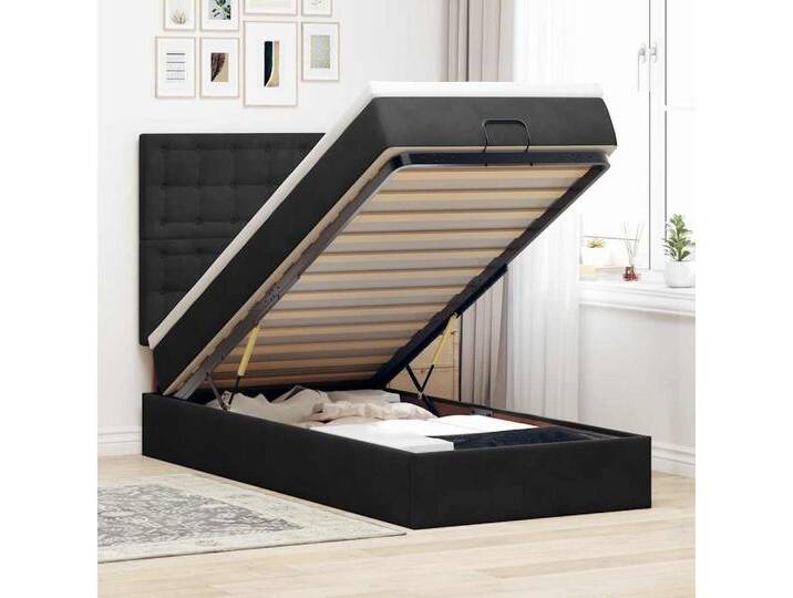 vidaXL Bett, Ottoman-Bett mit Matratzen & LEDs Schwarz 90x190 cm Samt von vidaXL
