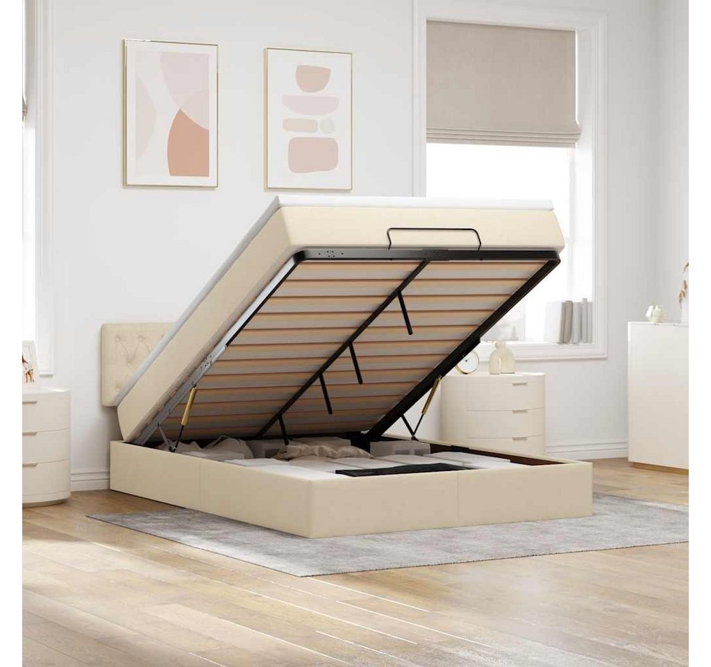 vidaXL Bett, Ottomane Bett mit Matratze & LEDs Creme 140x200 cm Stoff von vidaXL