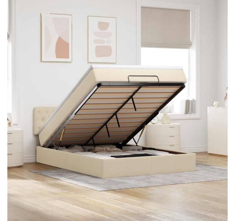 vidaXL Bett, Ottomane Bett mit Matratze & LEDs Creme 140x200 cm Stoff von vidaXL