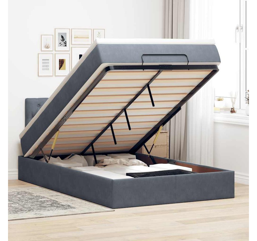 vidaXL Bett, Ottomane Bett mit Matratze & LEDs Dunkelgrau 120x190 cm Samt von vidaXL