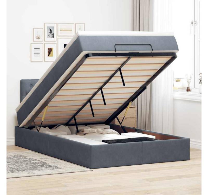 vidaXL Bett, Ottomane Bett mit Matratze & LEDs Dunkelgrau 120x190 cm Samt von vidaXL