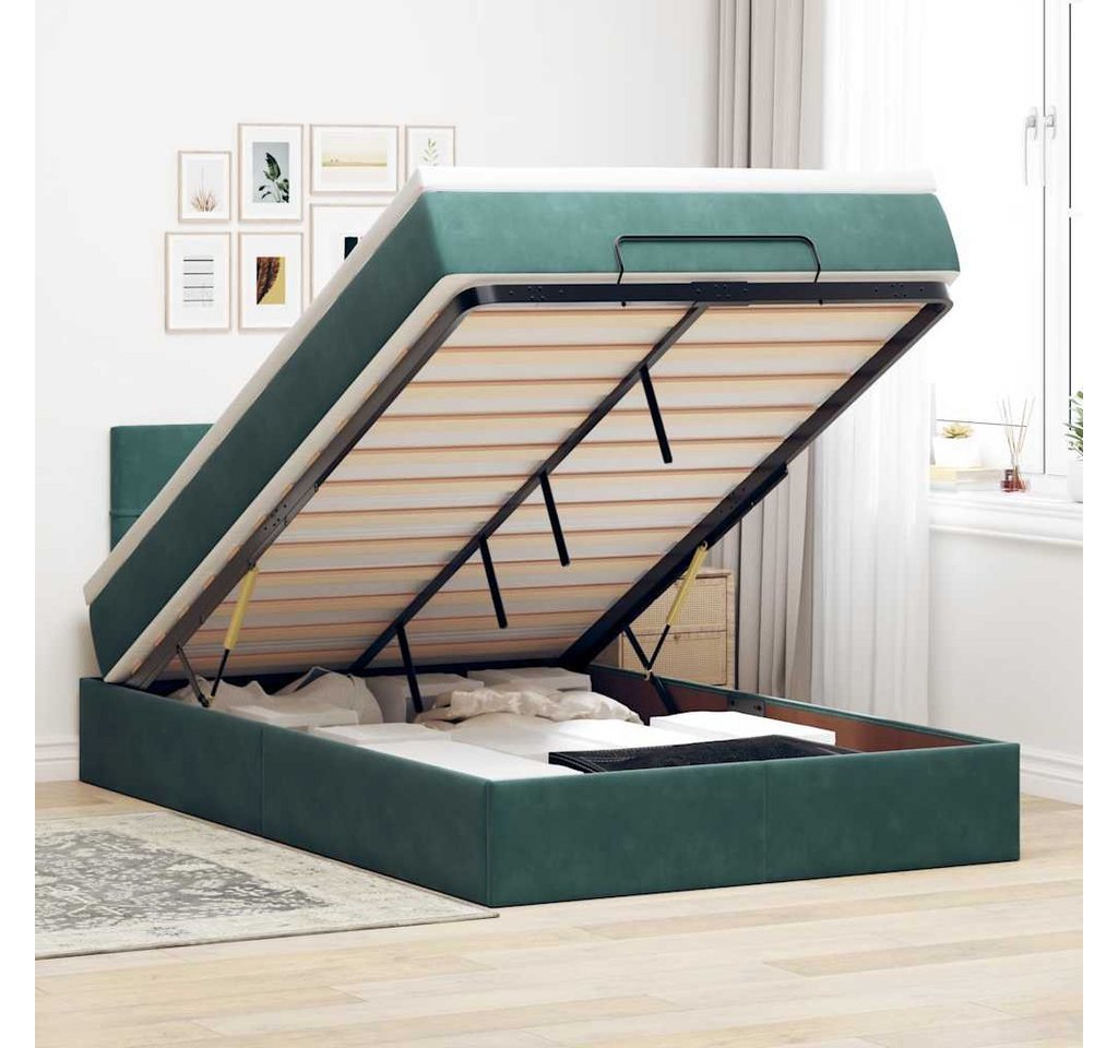 vidaXL Bett, Ottomane Bett mit Matratze & LEDs Dunkelgrün 120x190 cm Samt von vidaXL