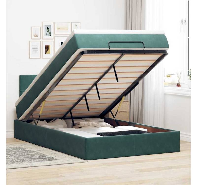 vidaXL Bett, Ottomane Bett mit Matratze & LEDs Dunkelgrün 120x190 cm Samt von vidaXL