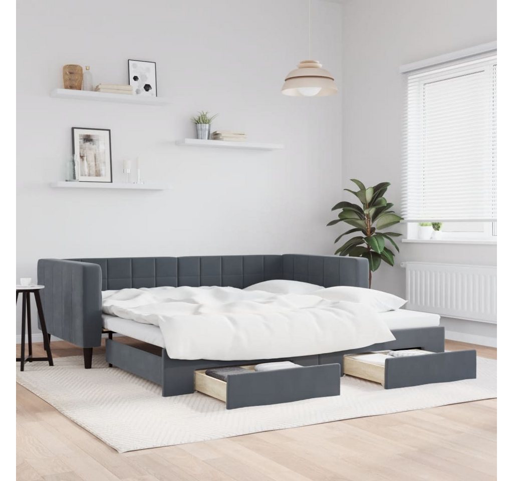 vidaXL Bett, Tagesbett Ausziehbar mit Schubladen Dunkelgrau 100x200 cm Samt vidaXL Bett, Tagesbett Ausziehbar mit Schubladen Dunkelgrau 100x200 cm Samt von vidaXL