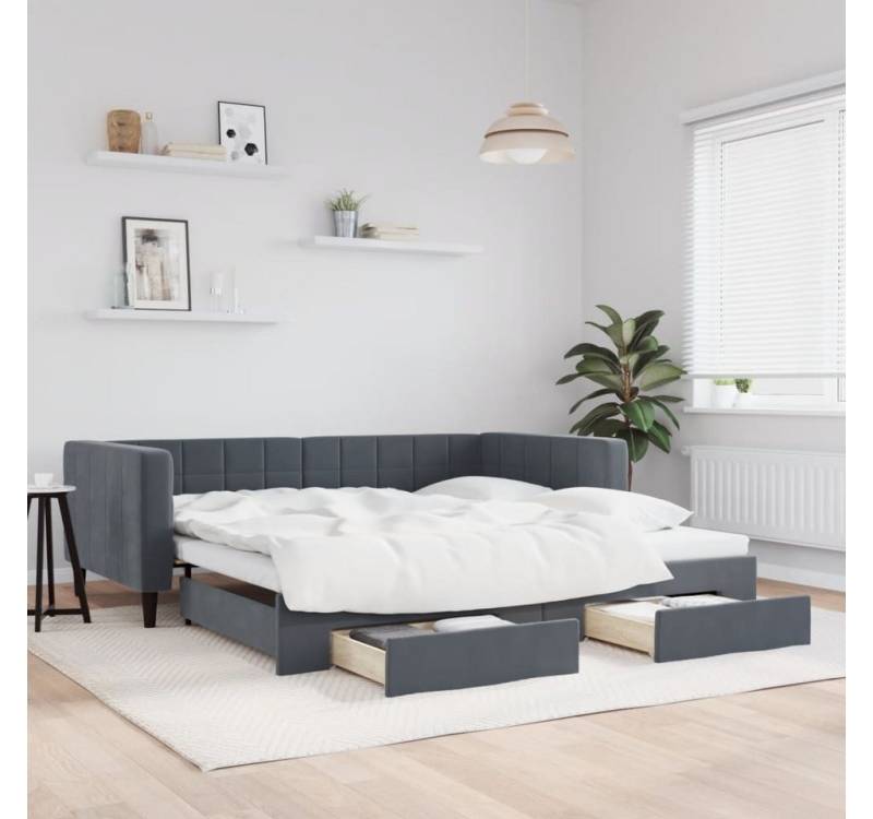 vidaXL Bett, Tagesbett Ausziehbar mit Schubladen Dunkelgrau 100x200 cm Samt vidaXL Bett, Tagesbett Ausziehbar mit Schubladen Dunkelgrau 100x200 cm Samt von vidaXL