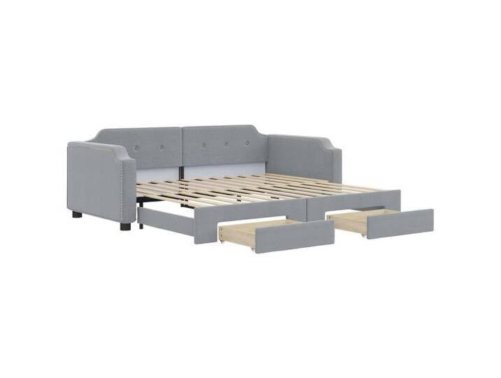vidaXL Bett, Tagesbett Ausziehbar mit Schubladen Hellgrau 90x190 cm Stoff vidaXL Bett, Tagesbett Ausziehbar mit Schubladen Hellgrau 90x190 cm Stoff von vidaXL