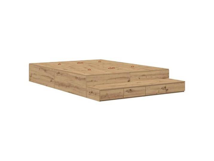 vidaXL Bett Bett mit Stauraum Eiche handwerklich 226,5 x 135 x 31,5 cm (1-tlg), Eiche handwerklich von vidaXL