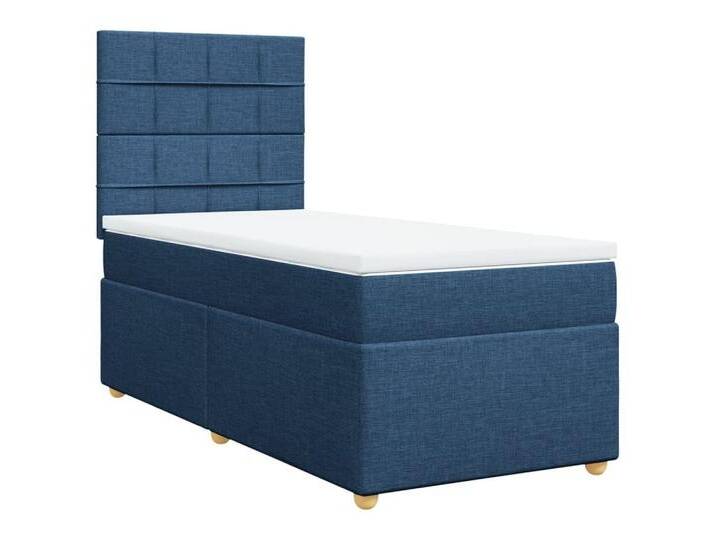 vidaXL Bett Boxspringbett mit Matratze Blau 90x200 cm Stoff, blau, Block mit Quadraten, Blau von vidaXL