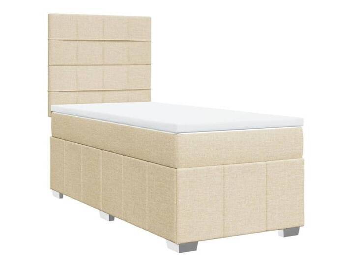 vidaXL Bett Boxspringbett mit Matratze Creme 80x200 cm Stoff, Block mit Quadraten, Creme von vidaXL
