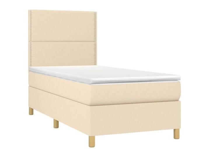 vidaXL Bett Boxspringbett mit Matratze Creme 90x200 cm Stoff, Flach mit Nägeln, Creme von vidaXL