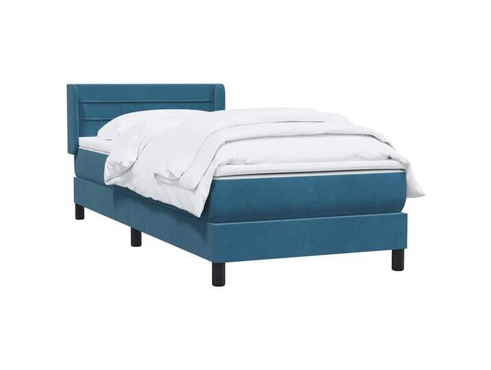vidaXL Bett Boxspringbett mit Matratze Dunkelblau 80x210 cm Samt, blau, Horizontal stripes, Dunkelblau von vidaXL