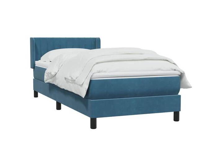 vidaXL Bett Boxspringbett mit Matratze Dunkelblau 80x210 cm Samt, blau, Vertical stripes, Dunkelblau von vidaXL