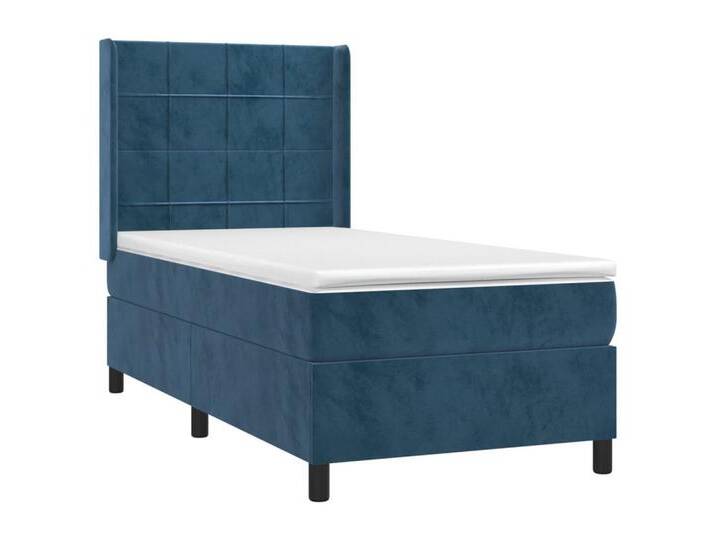 vidaXL Bett Boxspringbett mit Matratze Dunkelblau 90x200 cm Samt, blau, Block mit Quadraten, Dunkelblau von vidaXL