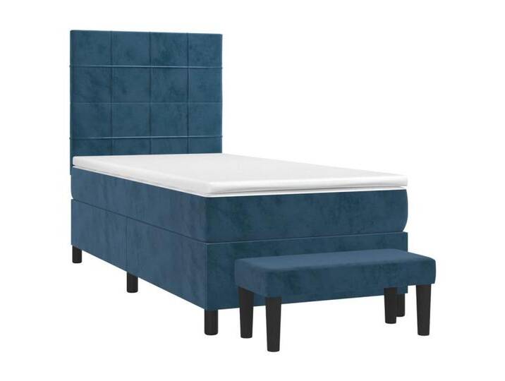 vidaXL Bett Boxspringbett mit Matratze Dunkelblau 90x190 cm Samt, blau, Block mit Quadraten, Dunkelblau von vidaXL