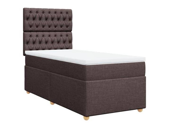vidaXL Bett Boxspringbett mit Matratze Dunkelbraun 90x190 cm Stoff, braun, Knopfheftung Design, Dunkelbraun von vidaXL