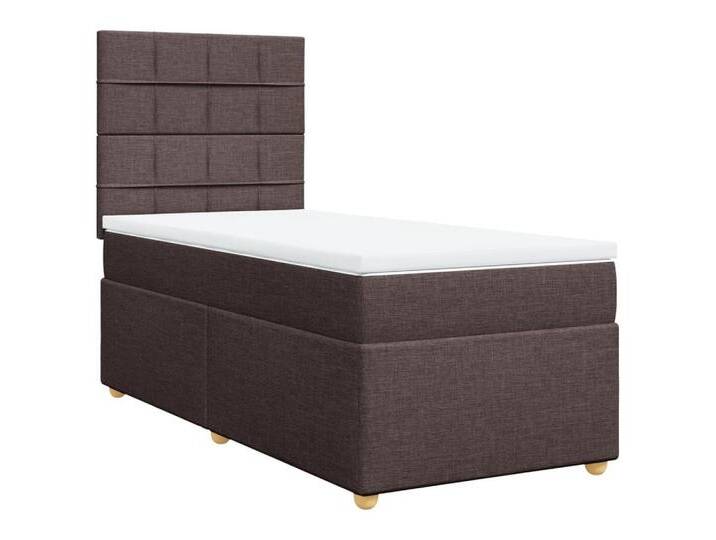 vidaXL Bett Boxspringbett mit Matratze Dunkelbraun 90x190 cm Stoff, braun, Block mit Quadraten, Braun von vidaXL