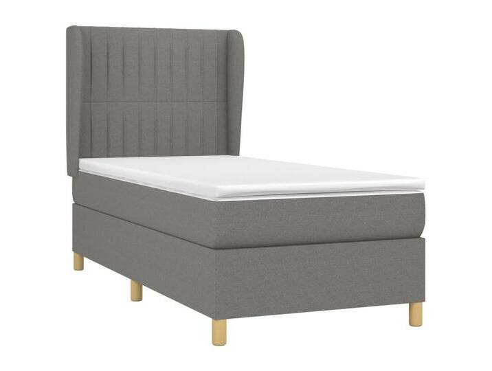 vidaXL Bett Boxspringbett mit Matratze Dunkelgrau 90x190 cm Stoff, grau, Vertikale Streifen, Dunkelgrau von vidaXL