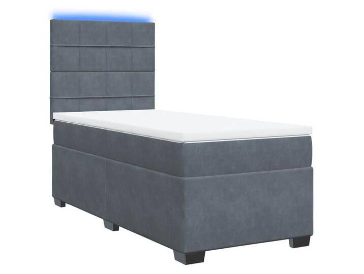 vidaXL Bett Boxspringbett mit Matratze Dunkelgrau 80x200 cm Samt, grau, Block mit Quadraten, Dunkelgrau von vidaXL