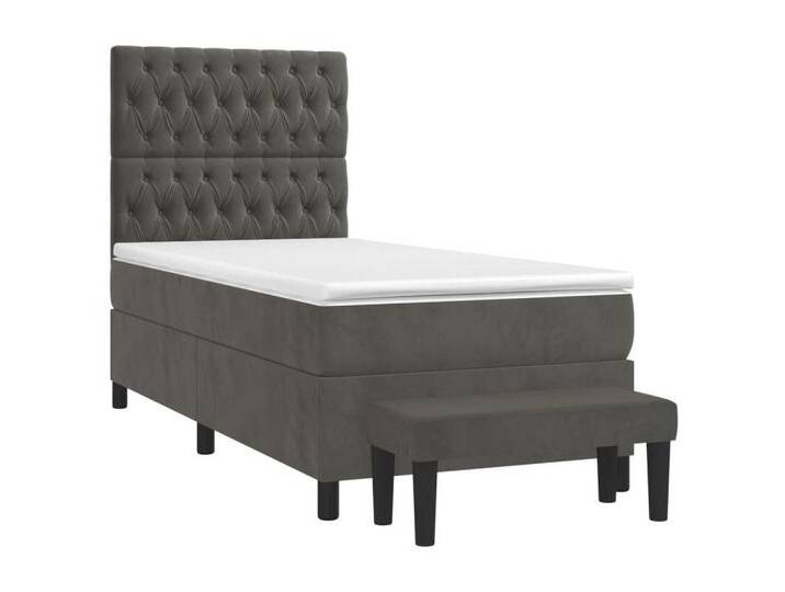 vidaXL Bett Boxspringbett mit Matratze Dunkelgrau 90x190 cm Samt, grau, Knopfheftung Design, Grau von vidaXL