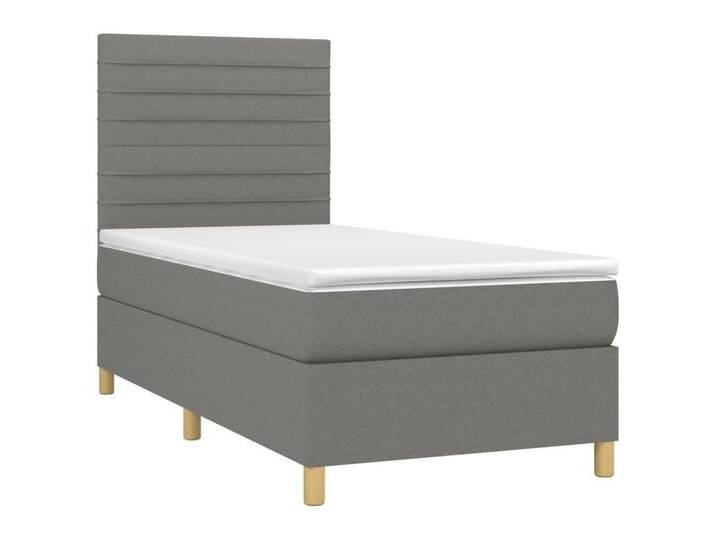 vidaXL Bett Boxspringbett mit Matratze Dunkelgrau 90x190 cm Stoff, grau, Horizontale Streifen, Dunkelgrau von vidaXL