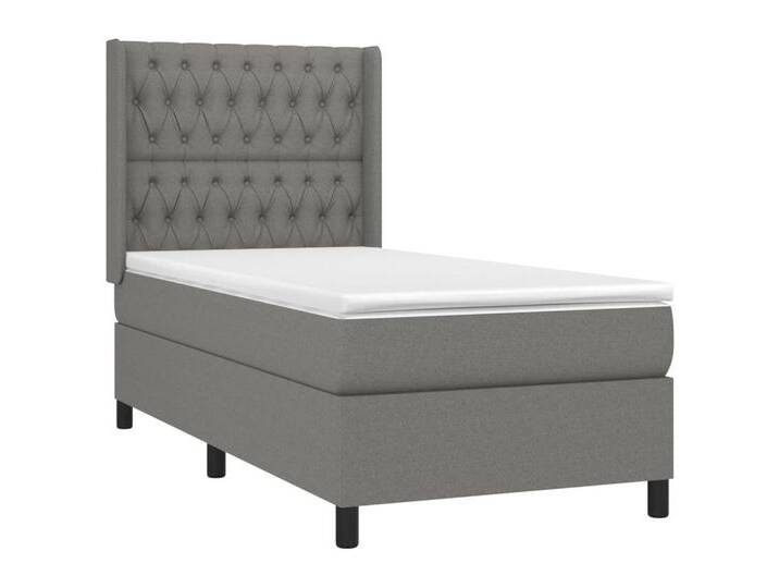 vidaXL Bett Boxspringbett mit Matratze Dunkelgrau 90x190 cm Stoff, grau, Knopfheftung Design, Dunkelgrau von vidaXL