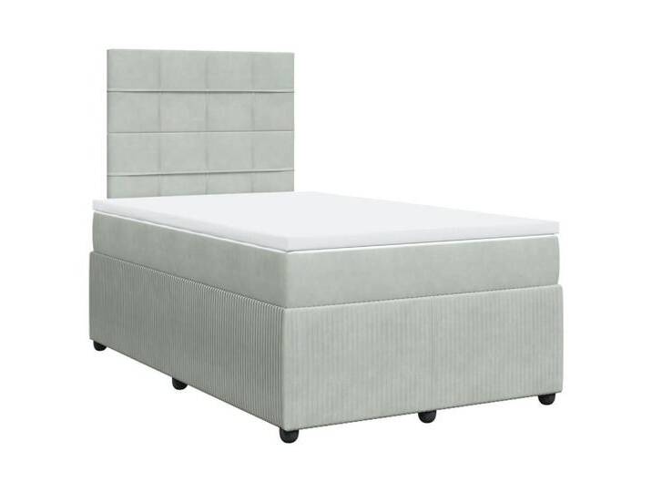 vidaXL Bett Boxspringbett mit Matratze Hellgrau 120x190 cm Samt, grau, Block with squares, Hellgrau von vidaXL
