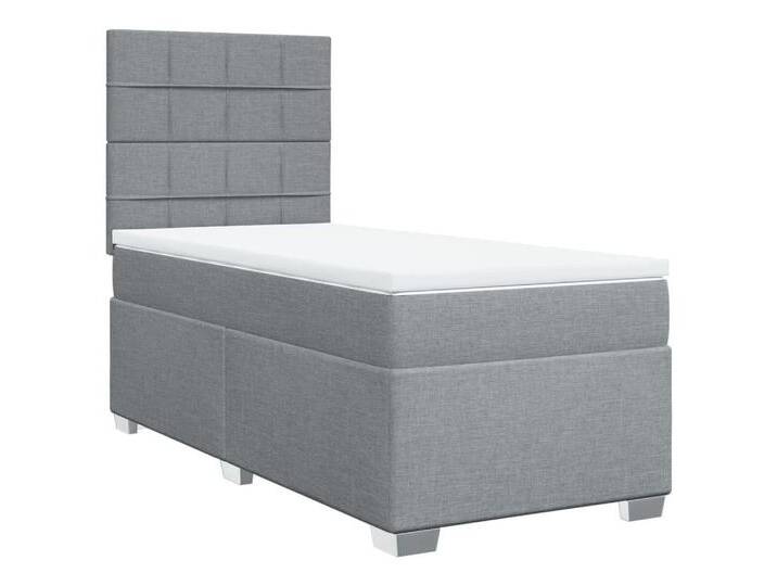 vidaXL Bett Boxspringbett mit Matratze Hellgrau 80x200 cm Stoff, grau, Block with squares, Hellgrau von vidaXL