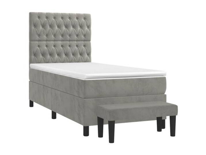 vidaXL Bett Boxspringbett mit Matratze Hellgrau 90x190 cm Samt, grau, Knopfheftung Design, Hellgrau von vidaXL