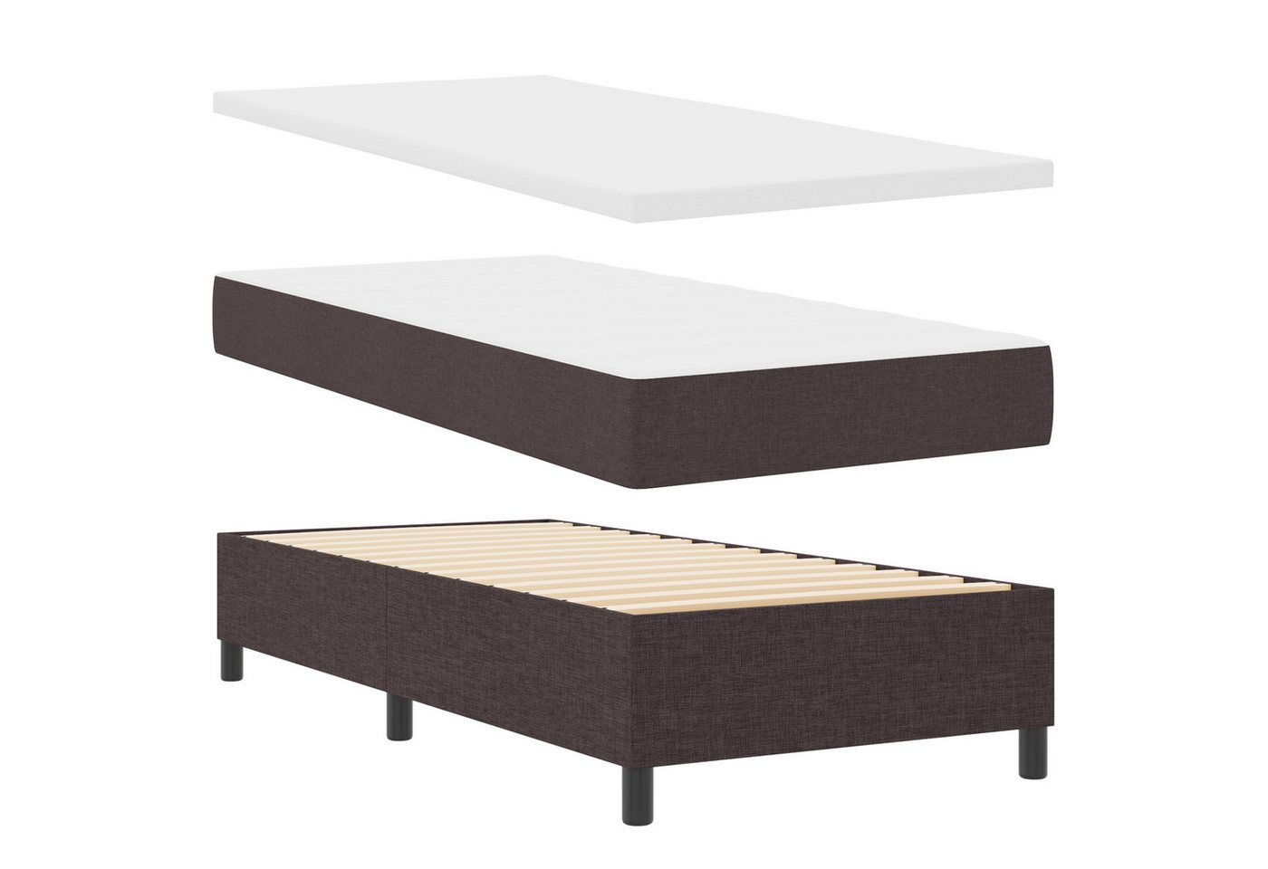 vidaXL Bett Boxspringbett mit Matratze & Bank Dunkelbraun 90x200 cm Stoff (2-tlg) von vidaXL
