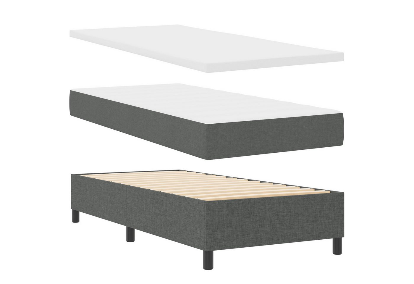 vidaXL Bett Boxspringbett mit Matratze & Bank Dunkelgrau 90x190 cm Stoff (2-tlg) von vidaXL